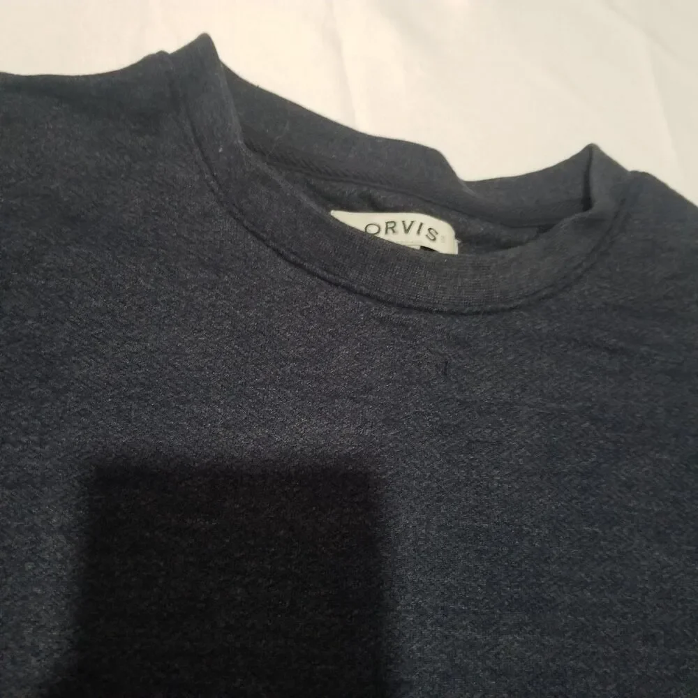 Orvis Mens Long Sleeve Textured Crew Neck Sweatshirt Navy Blue Size L